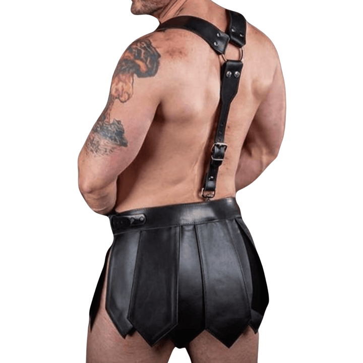 men’s leather cosplay outfit,
leather kilt pride outfit,
gay clubwear leather kilt,
leather chest harness with kilt,
gladiator leather outfit for men,
fetish leather kilt with harness,
men’s leather gladiator kilt with harness and suspenders,
leather fetish kilt outfit with chest harness,
handmade leather gladiator costume for men,
men’s leather cosplay gladiator kilt with straps,
premium leather fetish wear set with harness,
leather pride outfit with kilt and wristbands,
gladiator leather kilt for gay,
