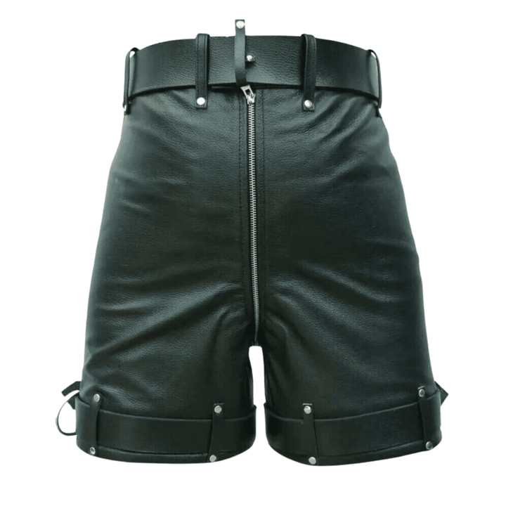 Mens Black Leather Chastity Bondage Shorts Attileo