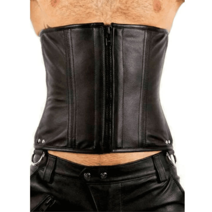 Real Black Leather Steel Boned Corset for Men - Attileo Handmade Adult Leather Products
