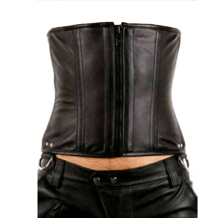 Real Black Leather Steel Boned Corset for Men - Attileo Handmade Adult Leather Products