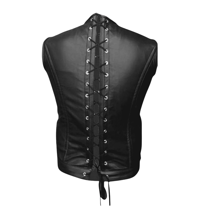 lace-up back leather vest,
men’s gothic corset waistcoat,
formal leather vest men,
steampunk corset waistcoat men,
gothic cosplay leather vest,
men’s real leather corset vest with lace-up back,
black gothic leather vest for cosplay and steampunk,
genuine leather waistcoat for men formal & party wear,
men’s leather vest for gothic steampunk fashion,
corset style leather waistcoat with button closure,
slim fit leather corset vest for men,