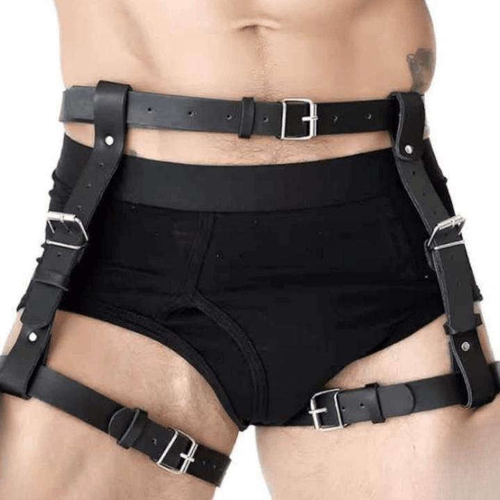leather thigh harness for men,
men's leg harness,
thigh belt for men,
male leather harness,
punk harness belt,
goth thigh harness,
BDSM harness for men,
festival harness belt,
rave harness for men,
cosplay leg harness,
leather leg straps men,
fetish thigh harness,
adjustable leather harness,
gothic leg harness men,
body harness for men,
punk style leg harness belt,
men’s rave costume accessories,
cosplay leather harness for men,