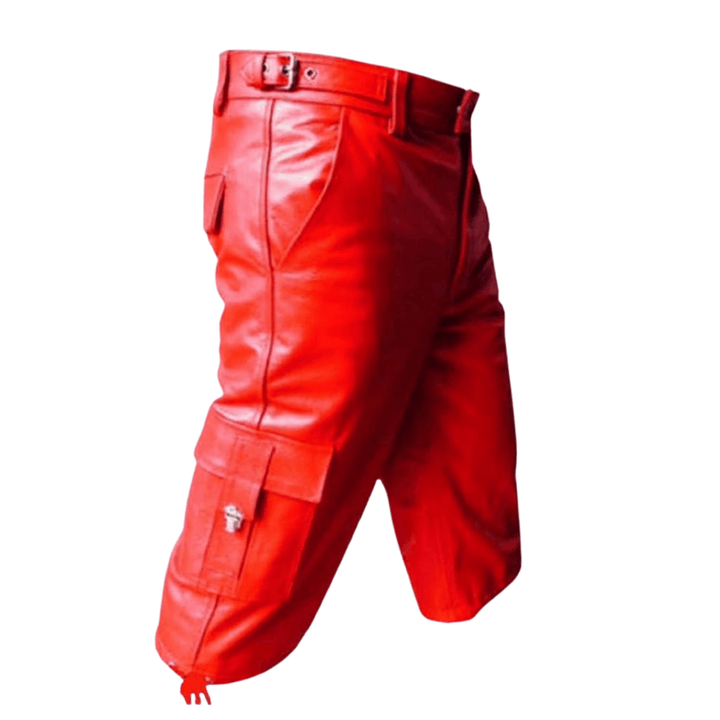 men’s leather riding shorts,
red leather motorcycle shorts,
leather fashion shorts for men,
leather utility shorts men,
casual red leather shorts,
drawstring hem leather shorts,
cargo style leather shorts men,
leather shorts for summer,
stylish men’s leather shorts,
men’s leather festival shorts,
luxury leather shorts for men,