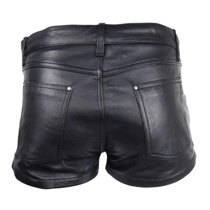 Men Pure Leather Handmade Party Club Wear 501 Style 4 Pockets Shorts - Attileo Handmade Adult Leather Products