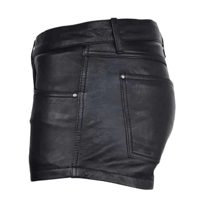 Men Pure Leather Handmade Party Club Wear 501 Style 4 Pockets Shorts - Attileo Handmade Adult Leather Products