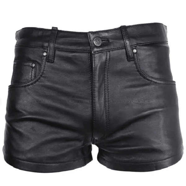 black leather shorts, mens leather shorts, mens black leather shorts