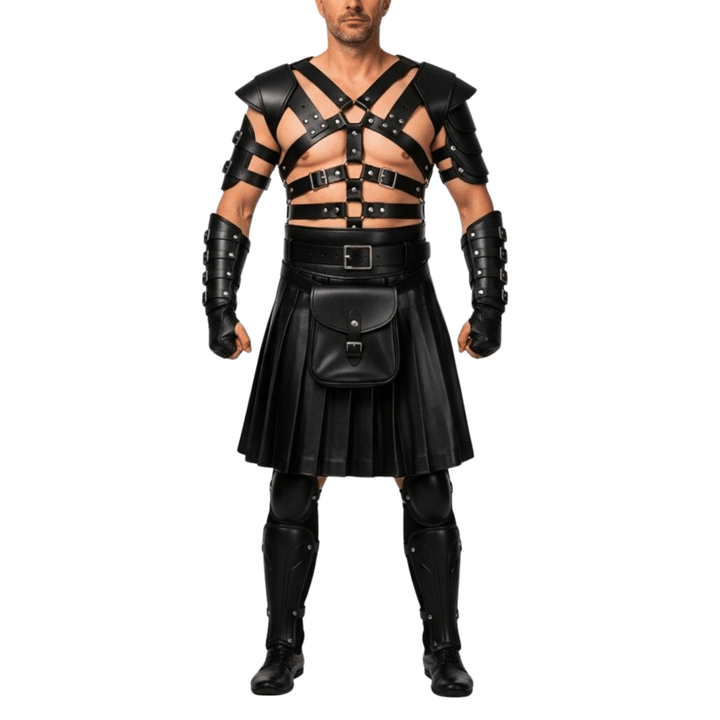 leather gladiator costume Halloween,
Roman warrior leather Halloween outfit,
men’s leather warrior Halloween costume,
gladiator kilt Halloween,
leather harness Halloween costume,
shoulder armor Halloween costume,
battle costume leather for Halloween,
warrior costume men Halloween,
leather roleplay costume Halloween,
battle gear Halloween outfit,
fantasy warrior Halloween costume,
Roman gladiator cosplay Halloween,
costume leather armor Halloween,
rugged leather Halloween outfit,