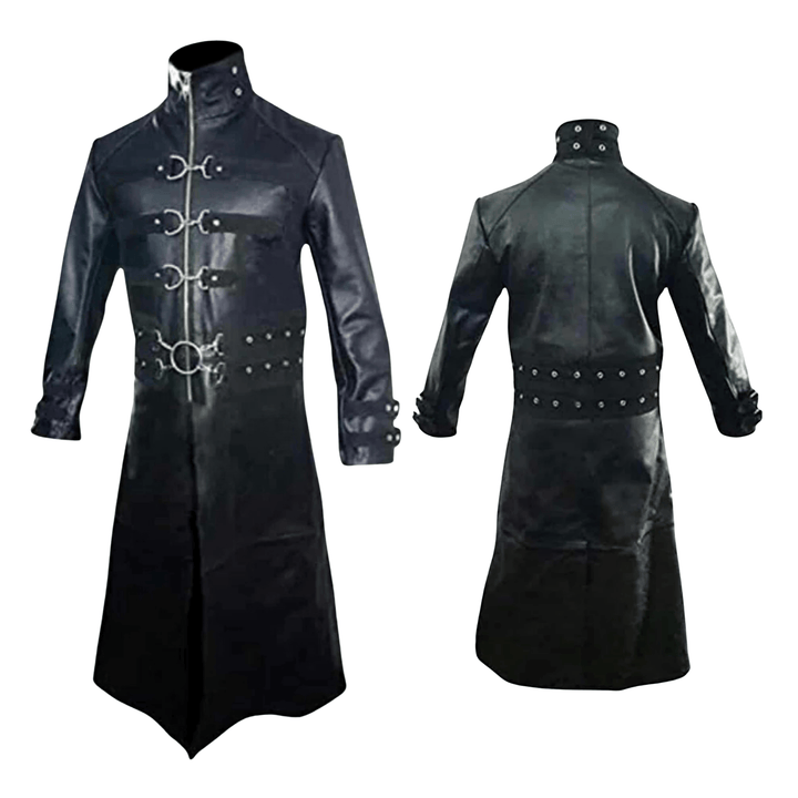 men’s black gothic leather trench coat,
men’s black leather trench coat,
gothic leather coat for men,
steampunk leather jacket men,
long leather coat men,
men’s leather duster coat,
black leather overcoat men,
gothic trench coat men,
leather goth jacket men,
cosplay leather coat men,
high collar leather coat,
men’s leather long jacket,
black leather coat with buckles,
alternative fashion men’s coat,
punk rock leather coat men,
men’s gothic steampunk long leather coat,
black leather trench coat for cosplay