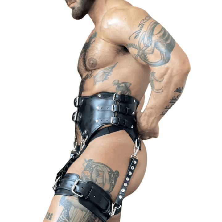 men's leather harness,
genuine leather corset men,
leather thigh strap harness,
male bondage gear,
leather fetish outfit men,
BDSM leather gear men,
leather body harness men,
real leather male lingerie,
gay leather outfit,
leather torso harness,
erotic leather gear men,
leather cosplay costume male,
men's fetish wear leather,
leather jockstrap harness,
gladiator leather harness men