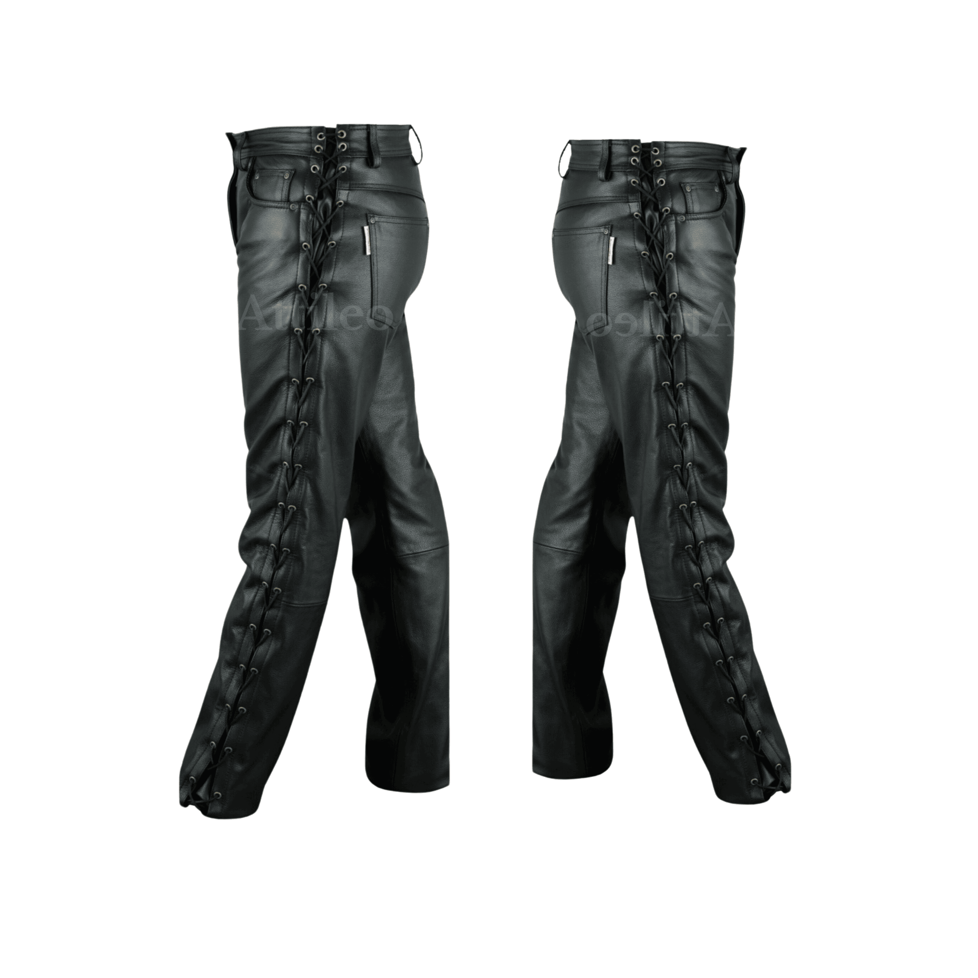 Men's Black Leather Pants Side Lace-Up – Attileo Leather USA