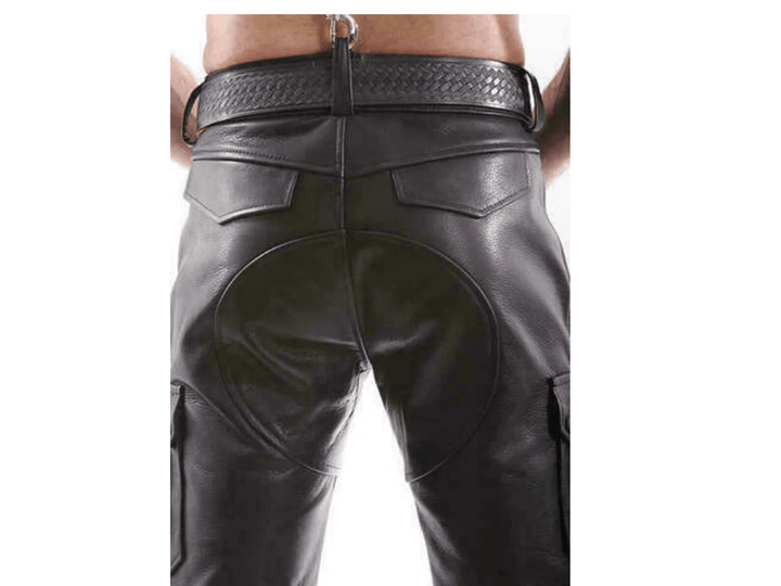 mens black leather shorts, mens leather shorts, mens leather cargo shorts, black leather shorts