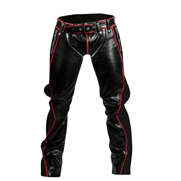 Men's leather pants,
Black leather pants,
Leather biker pants,
Slim fit leather pants,
Real leather pants for men,
Leather pants with red piping,
Red striped leather pants,
Stylish men's leather trousers,
Fashion leather pants,
Punk leather pants men,
Clubwear leather pants,
Cosplay leather pants,
Gothic leather pants,
Rocker leather pants,
Motorcycle leather pants,
Men’s edgy leather wear,
Black real leather pants with red stripes,
Slim fit biker leather pants for men