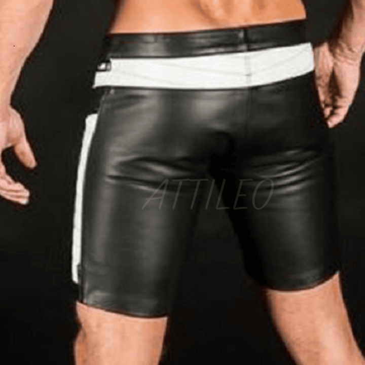 men’s leather shorts,
black and white leather shorts,
biker leather shorts,
fetish leather shorts,
real leather biker shorts,
lace-up leather shorts,
quilted panel leather shorts,
men’s fetish wear,
clubwear leather shorts,
cosplay leather shorts,
genuine leather shorts,
men’s motorcycle shorts,
designer leather shorts,
bold style leather shorts,
leather gym shorts,
premium leather shorts for men,
leather shorts for parties,
custom leather shorts,
fetish clubwear shorts,
biker club leather shorts,