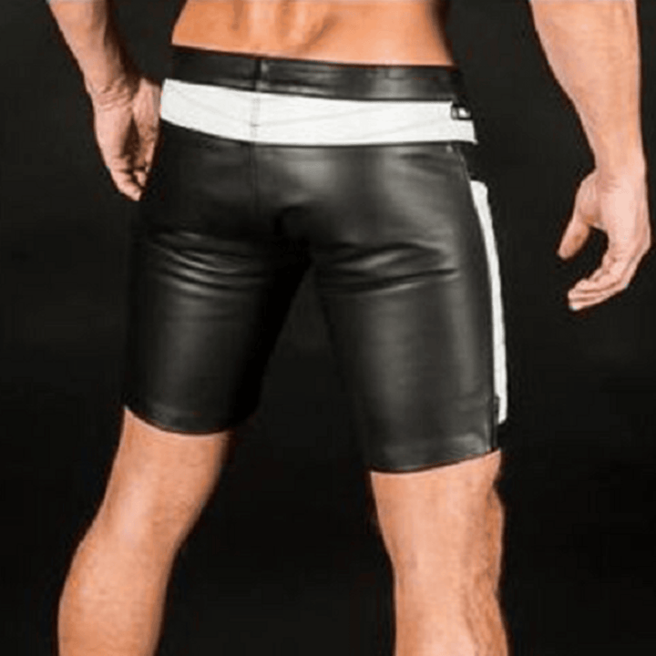 men’s leather shorts,
black and white leather shorts,
biker leather shorts,
fetish leather shorts,
real leather biker shorts,
lace-up leather shorts,
quilted panel leather shorts,
men’s fetish wear,
clubwear leather shorts,
cosplay leather shorts,
genuine leather shorts,
men’s motorcycle shorts,
designer leather shorts,
bold style leather shorts,
leather gym shorts,
premium leather shorts for men,
leather shorts for parties,
custom leather shorts,
fetish clubwear shorts,
biker club leather shorts,