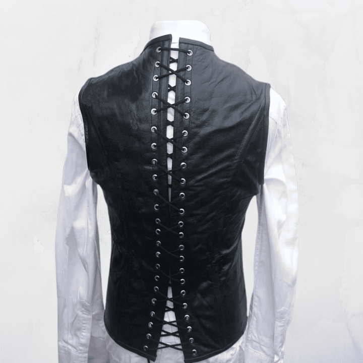 men’s biker leather vest,
double breasted leather vest,
slim fit leather vest men,
clubwear leather vest,
fetish wear corset vest,
men’s gothic corset top,
lace back leather vest,
men’s black leather corset vest with lace up back,
genuine leather corset vest for cosplay and fetish wear,
adjustable lace-up leather vest for men gothic clubwear,
men’s premium leather vest with front buttons and back laces,