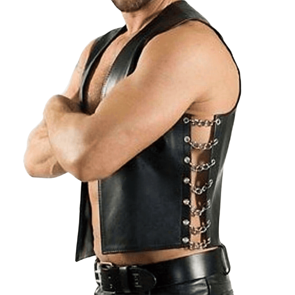 Men’s leather vest,
Black leather vest,
Leather vest with chains,
Genuine leather vest,
Fetish leather vest,
Biker leather vest,
Clubwear leather vest,
Leather chain vest men,
Leather fetish clubwear,
Cosplay leather vest,
Sleeveless leather vest,
Real leather biker vest,
Men’s black leather vest with chain sides,
Genuine leather biker vest for men,
Fetish style sleeveless leather vest,
Clubwear genuine leather vest for men,
Black leather vest for cosplay and nightlife,