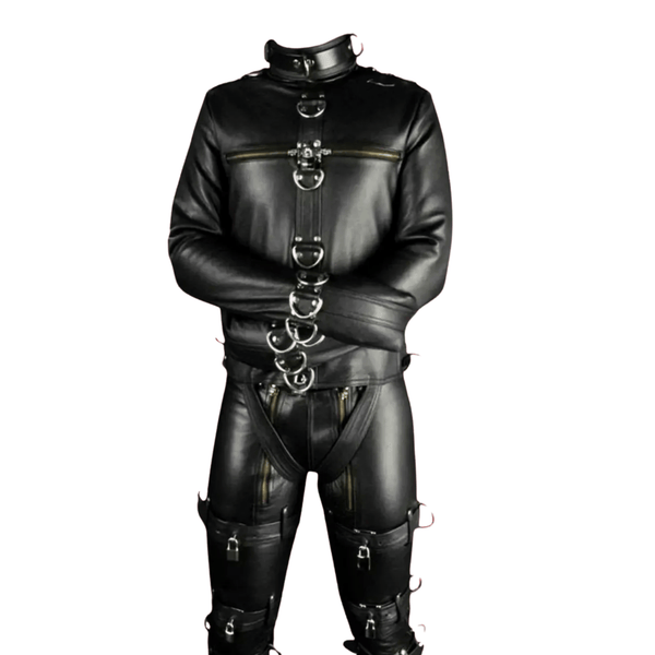 men’s leather bondage jacket,
genuine leather straight jacket,
black leather bondage suit,
men’s fetish straight jacket,
real leather restraint jacket,
BDSM leather jacket for men,
bondage gear leather jacket,
lockable leather jacket men,
leather fetish outfit men,
men’s bondage costume,
leather straight jacket costume,
men’s leather restraint gear,
heavy duty bondage jacket,
handmade leather bondage outfit,
black leather fetish wear,
leather harness jacket,
men’s erotic leather gear,