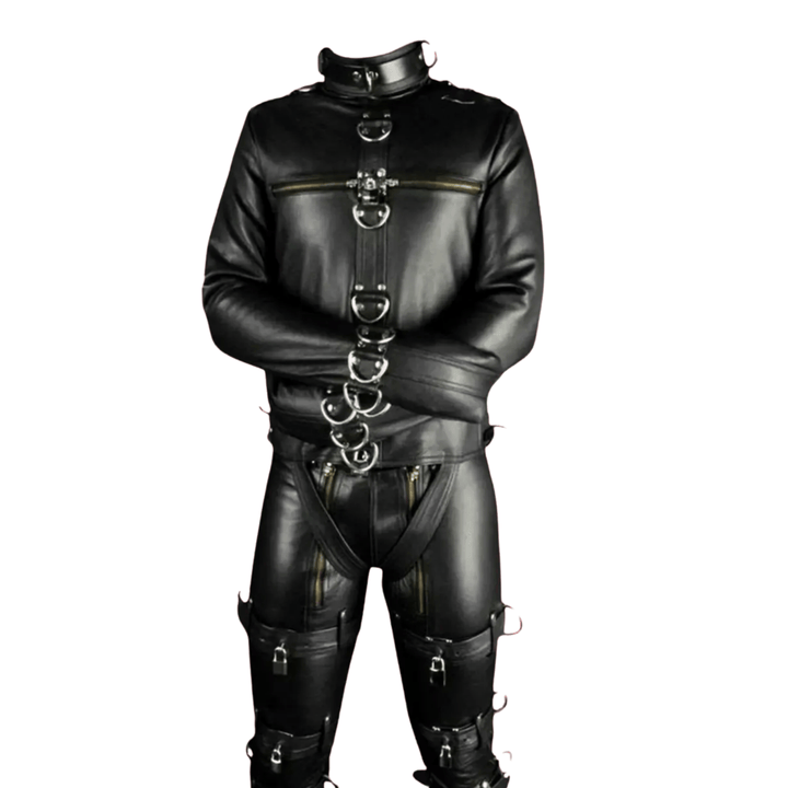 men’s leather bondage jacket,
genuine leather straight jacket,
black leather bondage suit,
men’s fetish straight jacket,
real leather restraint jacket,
BDSM leather jacket for men,
bondage gear leather jacket,
lockable leather jacket men,
leather fetish outfit men,
men’s bondage costume,
leather straight jacket costume,
men’s leather restraint gear,
heavy duty bondage jacket,
handmade leather bondage outfit,
black leather fetish wear,
leather harness jacket,
men’s erotic leather gear,
