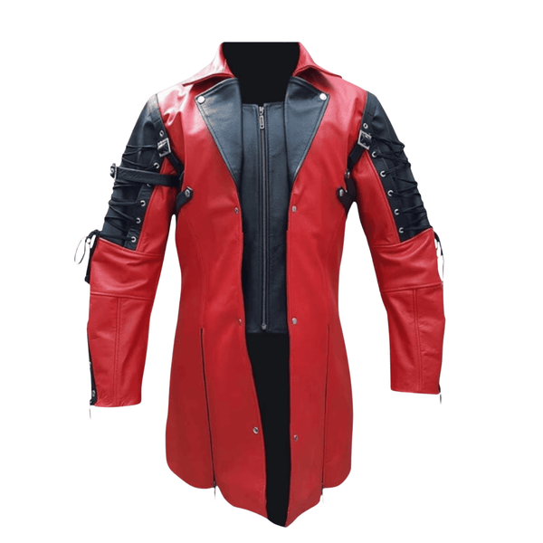 Men's red leather trench coat,
red leather trench coat,
men’s leather trench coat,
gothic leather coat,
cosplay leather jacket,
steampunk leather trench coat,
superhero leather coat,
long leather coat men,
punk leather jacket,
red cosplay jacket,
black and red leather coat,
trench coat with buckles,
lace-up sleeve jacket,
gothic cosplay coat,
red biker jacket,
red punk trench coat,
fantasy costume leather jacket,
zip front leather coat,
men’s red gothic leather trench coat with black sleeves,