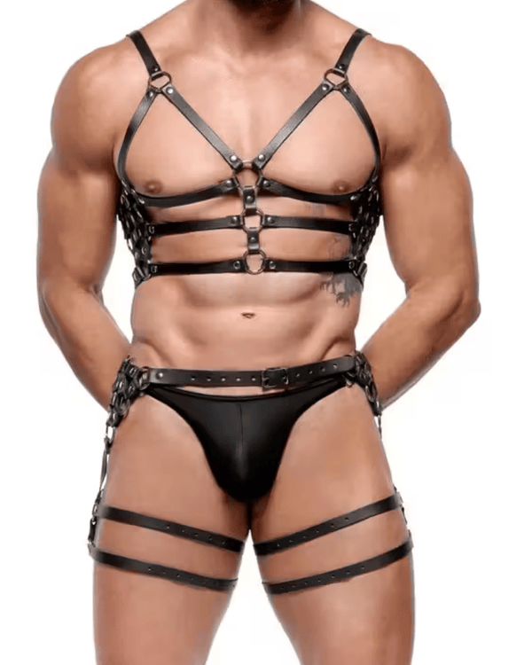 men’s leather harness,
BDSM outfit for men,
fetish wear for men,
sexy men’s lingerie,
gay pride outfit,
men’s bondage harness,
leather chest harness,
erotic wear for men,
festival outfit men,
dominant submissive gear,
LGBTQ fetish fashion,
sexy rave outfit men,
harness thong men,
kinky lingerie for men,
cosplay harness costume,
men’s leather lingerie set for bedroom play,
adjustable BDSM harness for men,
sexy gay leather outfit for pride festivals,
rave wear harness set for men,
erotic cosplay outfit male
