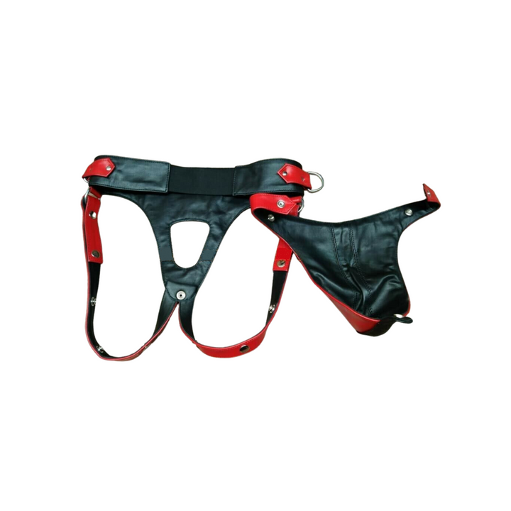 Red leather jockstrap,
Leather jockstrap for men,
Fetish jockstrap,
Cosplay jockstrap,
BDSM jockstrap,
Male leather underwear,
Adjustable jockstrap,
Red and black leather jockstrap for cosplay,
Men’s fetish leather jockstrap with buckles,
Stylish BDSM gear for men,
Roleplay leather underwear for men,
Real leather jockstrap for costume wear,
Jockstrap with straps and snap buttons,
Adjustable fetish gear for cosplay event