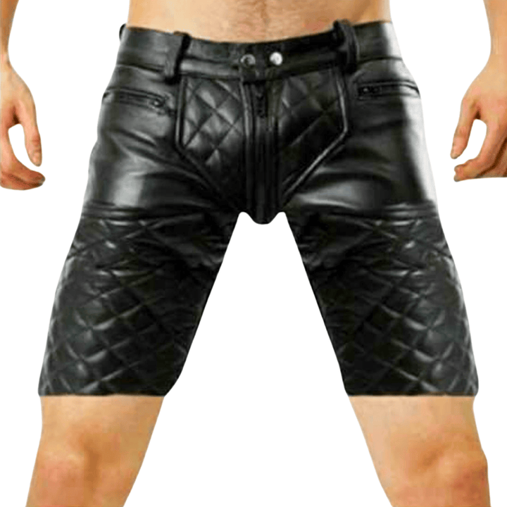 handmade quilted leather biker shorts for men,
padded fetish leather shorts with zipper back,
black cowhide leather shorts with quilting,
real leather shorts for clubwear or cosplay,
men's zippered leather shorts with belt loops,
leather fetish apparel,
men's clubwear shorts,
biker performance shorts,
alternative men’s fashion,
cosplay leather shorts,
leather shorts for festivals,
premium leather shorts,
gay leather shorts,
BDSM leather gear,
leather pride shorts,
leather wear for dancers,
fetish biker gear