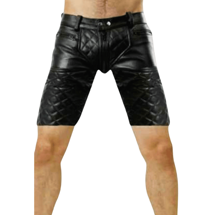 handmade quilted leather biker shorts for men,
padded fetish leather shorts with zipper back,
black cowhide leather shorts with quilting,
real leather shorts for clubwear or cosplay,
men's zippered leather shorts with belt loops,
leather fetish apparel,
men's clubwear shorts,
biker performance shorts,
alternative men’s fashion,
cosplay leather shorts,
leather shorts for festivals,
premium leather shorts,
gay leather shorts,
BDSM leather gear,
leather pride shorts,
leather wear for dancers,
fetish biker gear