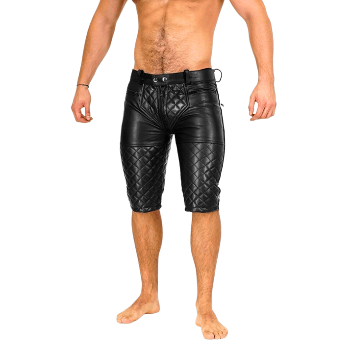 handmade quilted leather biker shorts for men,
padded fetish leather shorts with zipper back,
black cowhide leather shorts with quilting,
real leather shorts for clubwear or cosplay,
men's zippered leather shorts with belt loops,
leather fetish apparel,
men's clubwear shorts,
biker performance shorts,
alternative men’s fashion,
cosplay leather shorts,
leather shorts for festivals,
premium leather shorts,
gay leather shorts,
BDSM leather gear,
leather pride shorts,
leather wear for dancers,
fetish biker gear