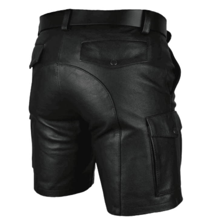 Men Pure Leather Party Casual Club Wear Leisure Winter Six Pockets Cargo Shorts - Attileo Handmade Adult Leather Products