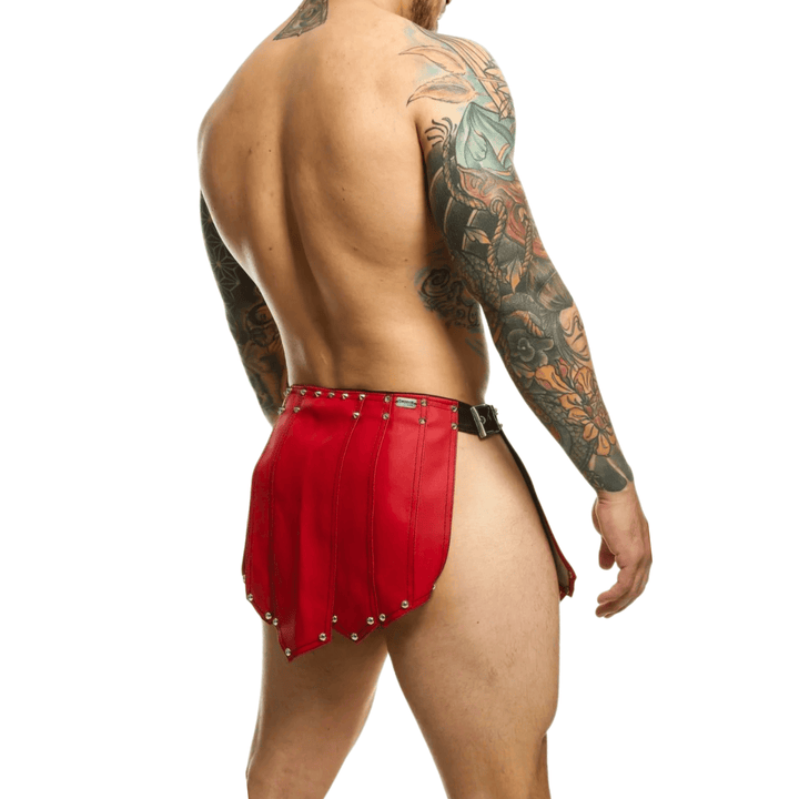 handmade real leather roman warrior kilt,
authentic leather gladiator armor skirt for men,
premium red leather kilt for costume and cosplay,
men’s real leather roman costume kilt with studs,
genuine leather warrior skirt for men,