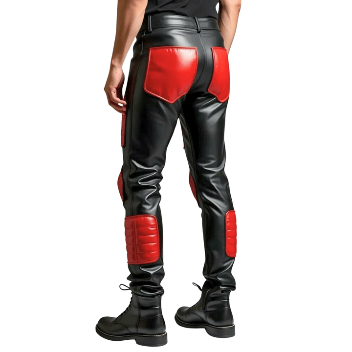 men’s black and red leather pants,
padded leather biker pants,
genuine leather motorcycle pants,
black and red biker trousers,
men’s leather riding pants,
real leather pants for men,
red patch leather pants,
slim fit leather biker pants,
handmade leather biker pants,
premium motorcycle leather pants,
men’s fashion leather pants,
black and red motorcycle gear,
leather pants for cosplay,
stylish biker leather trousers,
padded leather pants men,
men’s designer leather pants,