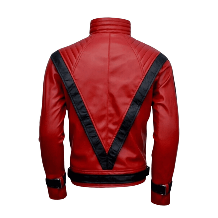 Red and Black Genuine Leather Thriller Jacket for Men