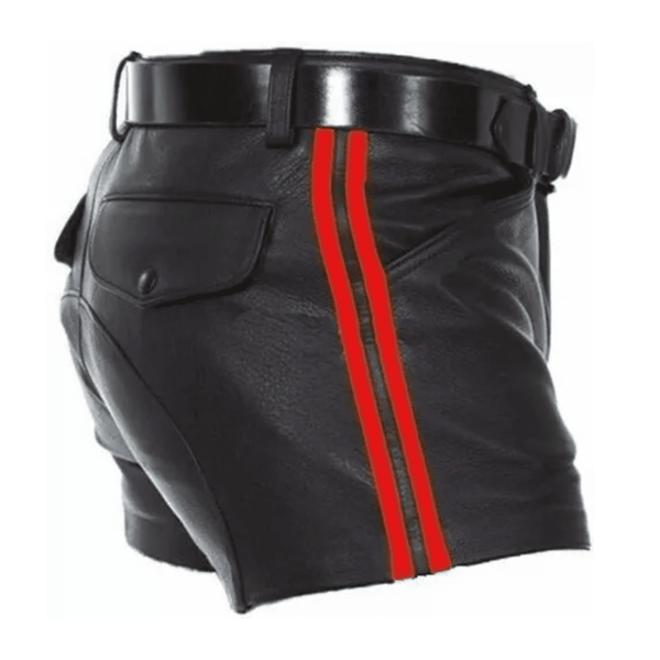Mens Genuine Lambskin Leather Half Pants Style Shorts with Strips