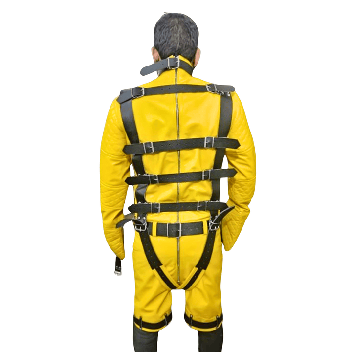 fetish bondage suit,
bdsm straitjacket,
leather bondage costume,
bdsm leather outfit,
full body bondage suit,
straitjacket with shorts,
fetish restraint jacket,
custom bondage gear,
heavy-duty bondage straps,
leather fetish outfit,
bdsm restraint wear,
handmade leather bondage suit,
leather straitjacket costume,
bdsm roleplay outfit,
bondage clothing for men,
fetishwear leather,
erotic bondage jacket,
yellow leather bondage straitjacket and shorts set,
