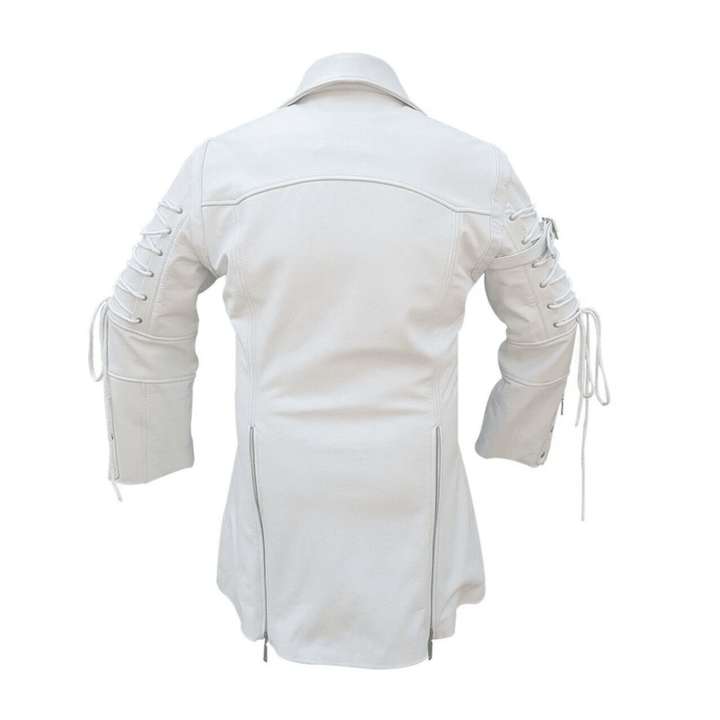 Mens White Genuine Leather Trench Coat - Steampunk Real Leather Coats for Men