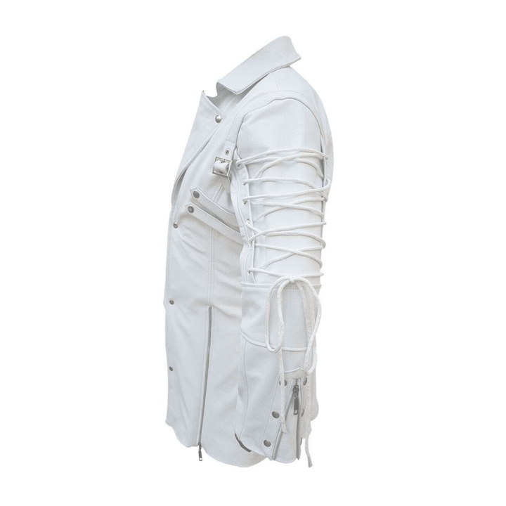 Mens White Genuine Leather Trench Coat - Steampunk Real Leather Coats for Men