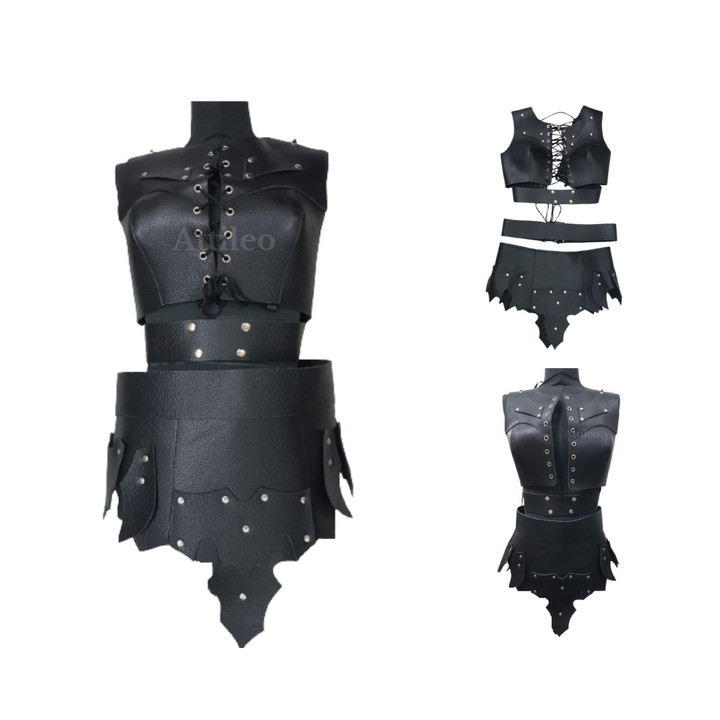 Black leather armor for LARP & festivals,
Women’s gothic warrior cosplay outfit,
Real leather medieval costume for women,
Women’s fantasy cosplay leather set,
Adjustable leather armor with lace-up top,
Studded leather cosplay costume set,
Women’s leather armor for roleplay events,
womens leather armor,
medieval leather armor,
female warrior costume,
larp leather armor,
cosplay leather armor,
fantasy armor women,
black leather costume,
gothic leather armor,
womens battle outfit,
leather corset armor,