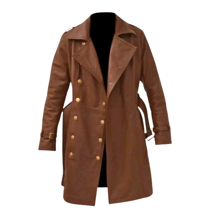 Women's brown leather trench coat,
Brown leather long coat for women,
Double-breasted leather trench women,
Leather coat with belt women,
Vintage leather trench coat,
Stylish women's leather overcoat,
Fall winter women's leather jacket,
Belted brown leather coat female,
Classic trench coat women leather,
Long brown leather coat ladies,
Chic leather trench coat women,
Women’s formal leather outerwear,
Designer leather trench women,
Elegant women's leather jacket