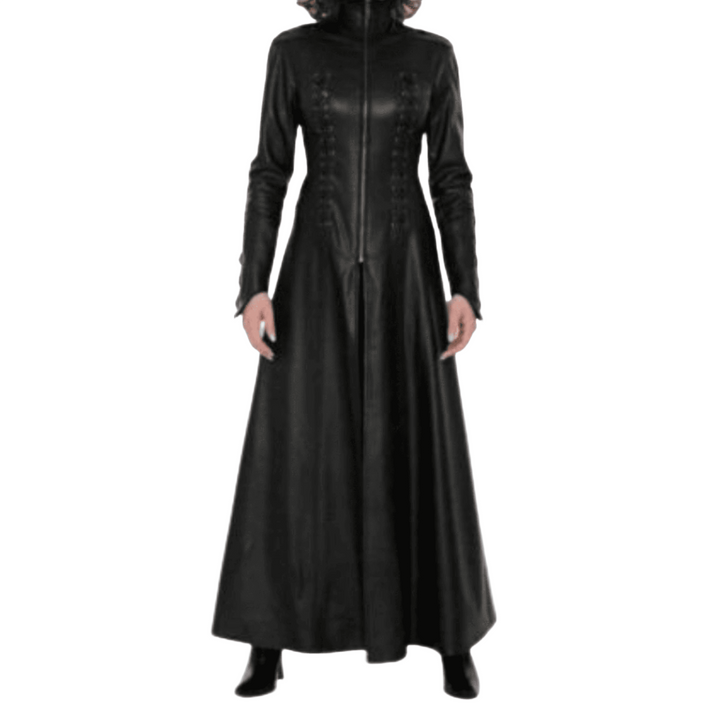 Women Genuine Leather Catsuit Long Sleeves Matrix Casual Wear Coat