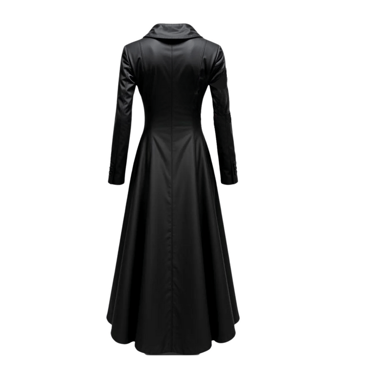 women's long black genuine leather trench coat,
Women's leather trench coat,
Long black leather coat,
Gothic leather coat for women,
Gothic fashion coat,
Cosplay outerwear,
Luxury leather apparel,
High fashion women’s coat,
Leather fashion statement,
Women’s timeless wardrobe pieces,
Black formal long coat,