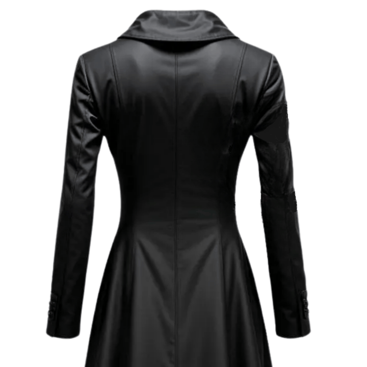 women's long black genuine leather trench coat,
Women's leather trench coat,
Long black leather coat,
Gothic leather coat for women,
Gothic fashion coat,
Cosplay outerwear,
Luxury leather apparel,
High fashion women’s coat,
Leather fashion statement,
Women’s timeless wardrobe pieces,
Black formal long coat,