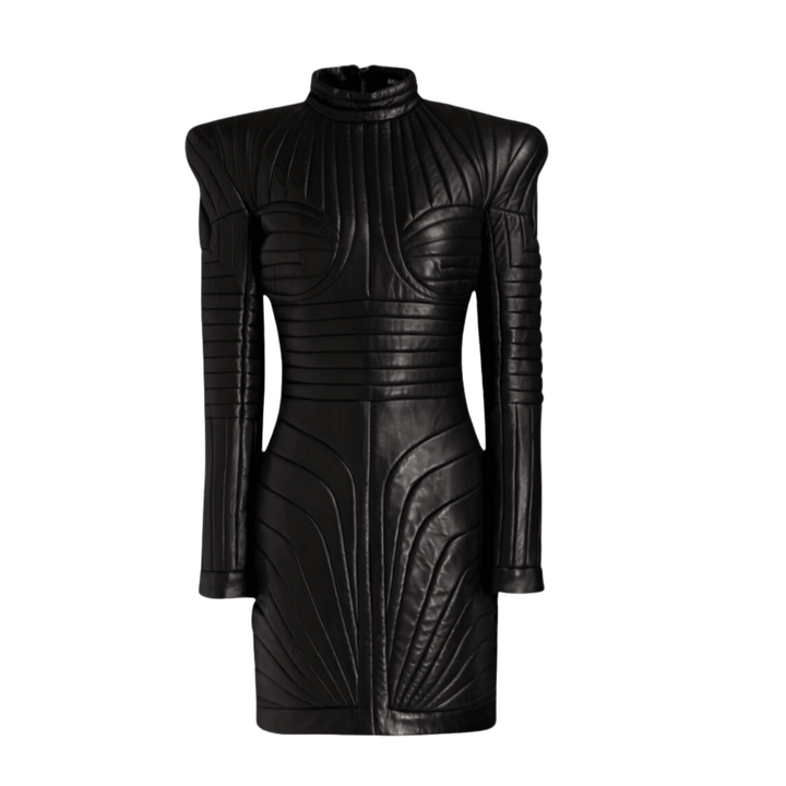 nanushka roberta vegan leather dress Women's Black Quilted Mini with Padded Shoulders Horma_Redonda